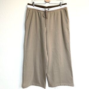 Lou & Grey By Loft Fleece Wide Leg Crop Pants Women’s XL Pebble Khaki MSRP $89